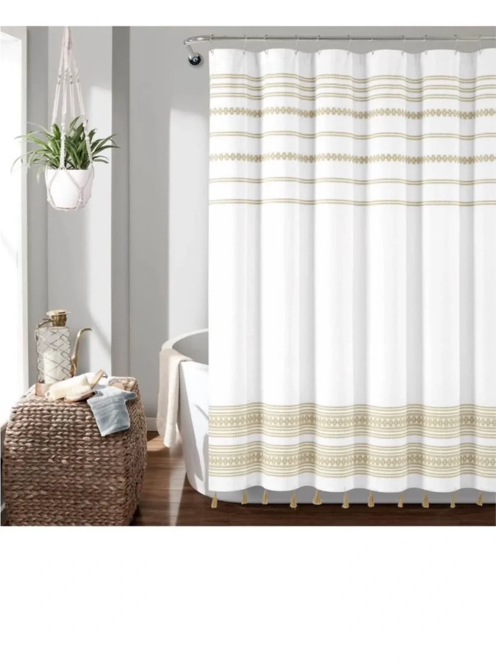 Lush Decor Breezy Chic Tassel Jacquard Eco-Friendly Cotton Shower Curtain